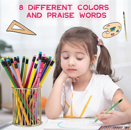 Epakh 100 Pcs Inspirational Pencils Color Changing Pencils Bulk with Eraser HB Wooden Pens Gift for Kids Back to School Gift for Classroom, Student Reward(Mixed Colors,Classic Style)