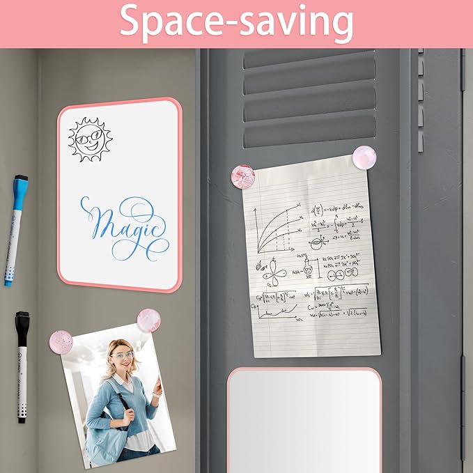 HAUTOCO Locker Accessories Kit, Back to School Essentials 10 Pieces Locker Organizer Supplies for School Work, Includes Whiteboard, Mirror, Magnetic Dry Erase Markers Holder and More, Pink