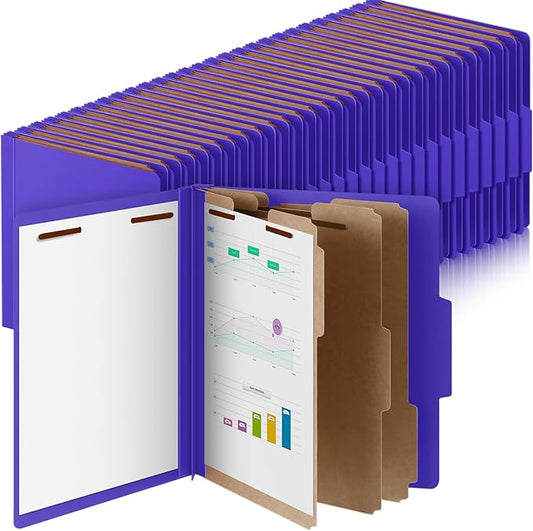 72 Pcs Classification Folders Letter Size, 3 Divider Pressboard File Folder with Fasteners, Expanding File Organizer Bulk for Teachers, Clergy, Office, Church, Christmas Donations (Purple)