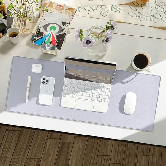 Waterproof Large Gaming Mouse Pad with Durable Stitched Edges, Non-Slip Rubber Base, Grainy Jacquard Mouse Mat Desk Pad for Home Office Gaming, 15.74"x35.43"x0.12", Light Gray