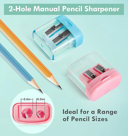24 Pack Pencil Sharpeners Bulk - Dual Hole Manual Pencil Sharpener with Lid for Kids, Small Handheld Cute Sharpeners for Students, Classroom School Supplies Essentials