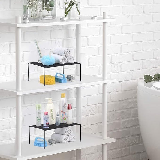 Set of 4 Mesh Kitchen Shelves Cabinet Storage Shelf Rack (13.1 x 10.2 Inch) ，Kitchen Bathroom Pantry Cupboard Desk Home Office, Fridge, Non-Slip Plastic Feet (4, Black)