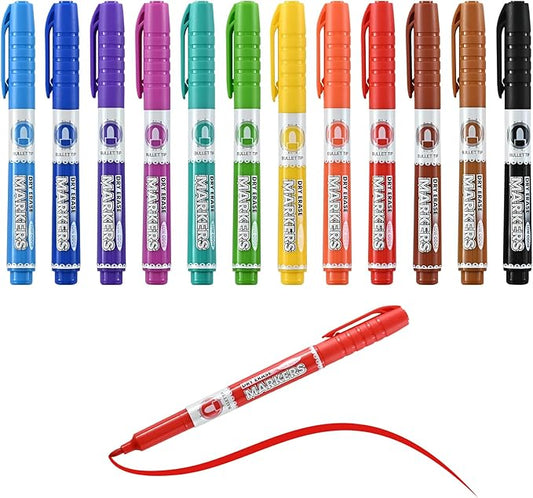 Dry Erase Markers, Bullet Tip Whiteboard Markers, Low Odor Thick Dry Markers, 12 pack Assorted Colors for Kids/Teachers (12 Count 12 Colors)