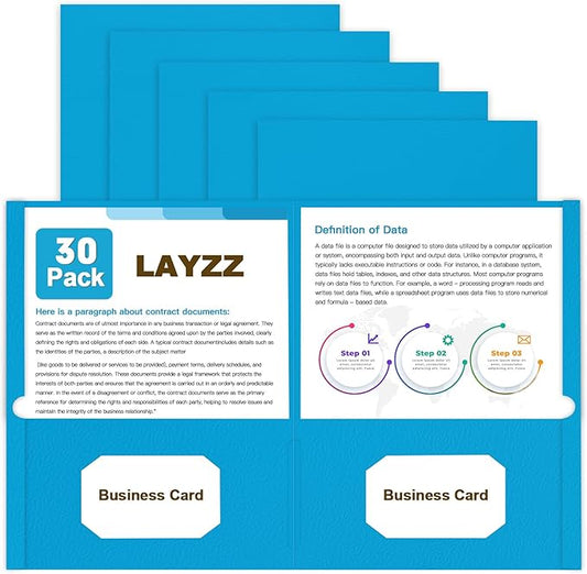 Folders with Pockets, LAYZZ 30 Pack Paper Pocket Folders, 2 Pocket File Folder Fits Letter Size Paper, for School Office and Home (Light Blue)