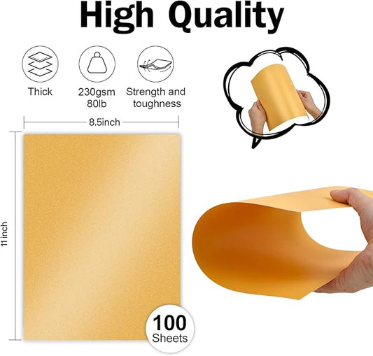 100 Sheets Gold Shimmer Cardstock 8.5 x 11 Metallic Paper, Goefun 80lb Card Stock Pearlescent Paper for Invitations, Birthday, Anniversaries, Card Making