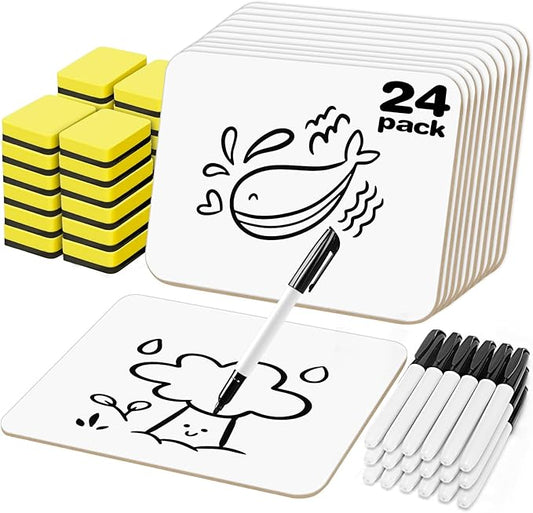 BainGesk Small White Board, 24 Pack Dry Erase Board, 9"×12" Mini White Board Double Sided for Students, Whiteboard Bulk with 24 Markers, 24 Erasers, Office Supplies, Classroom Must Haves