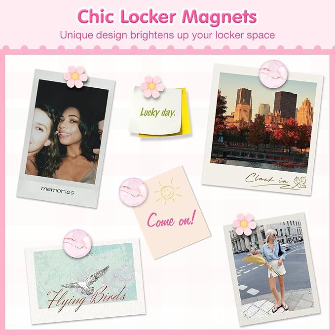 MoKo Locker Accessories Set, 15PCS Back to School Supplies Includes Magnetic Mirror, Whiteboard, Markers, Pen Holder, and Magnets, Locker Organizer for School Office (Pink)