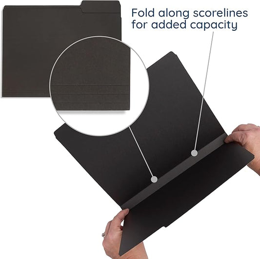 100 Blue Summit Supplies Black File Folders - Letter Size File Folders with 1/3 Cut Tabs, Durable 11pt Black Paper, Holds Letter Size Documents, Black Folder 100 Pack