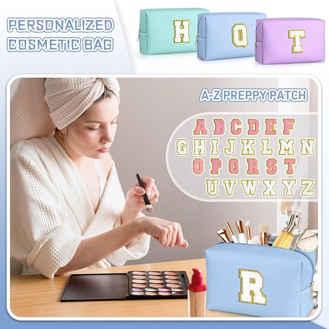 TOPEAST Preppy Stuff Cute Makeup Bag Small Cosmetic Bag Travel Toiletry Bag, Personalized Birthday Wedding Gifts for Mom Teacher Friends Bridesmaids, Preppy Travel Stuff for Girls (Sky Blue N)