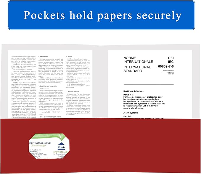 Zzrywuty 50 Packs Paper Folders with Pockets for Students,Businessmen and Office Workers,Letter Size,Two Pocket Folders with Card Slot for Office,Business, School Supplies (Red)