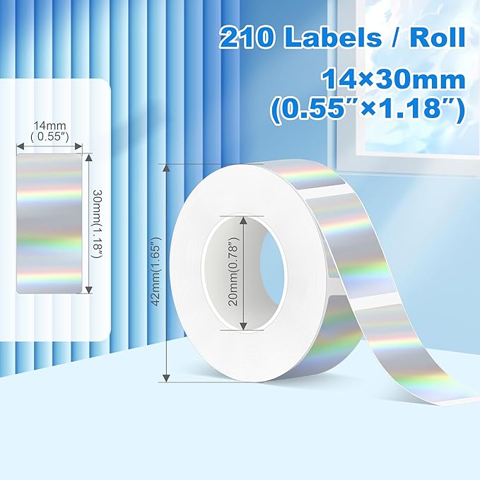 PARLAIM Label Maker Tape,Thermal Label 0.55"X1.18" (14mm X 30mm) 210 Labels/Roll,Compatible with D30 Label Printer,Self-Adhesive Label Tape for for Home Office Small Business (Holographic Silver)