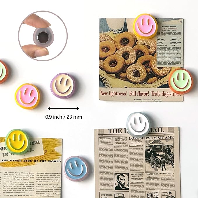 12PCS Strong Fridge Magnets, Colorful Decorative Smiling Face Refrigerator Magnets, Cute Whiteboard Magnets, for Office Classroom Cabinets and Dishwasher