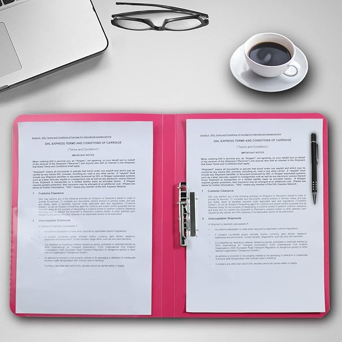Acocony Punchless Binder with Clamp Letter Size Punchless Clamp Binder 8.5 x 11 Report Covers Plastic Rose Red Pack of 6