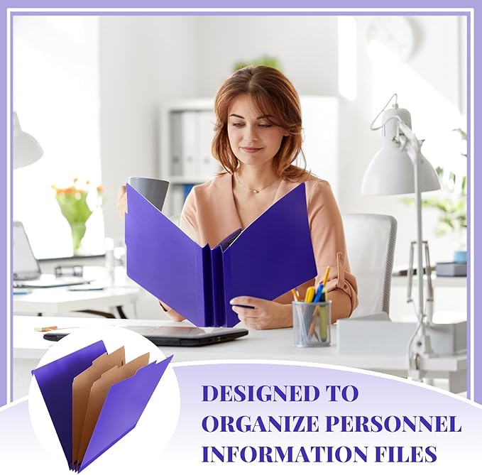 48 Pcs Classification Folders Letter Size, 2 Divider Pressboard File Folders with 3. 5 Inch Expansion, 2 Prongs Fastener, Heavy Duty Office File Organizers for Teachers, Medical (Purple)