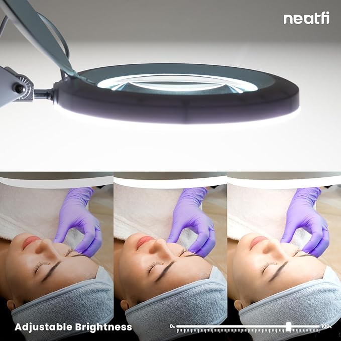 Neatfi (New Model) LED Magnifying Lamp with Clamp, 5D Magnification, 120Pcs SMD LEDs, 12W, Adjustable Color Temperature (White, 5-Inch Lens, 5 Diopter)