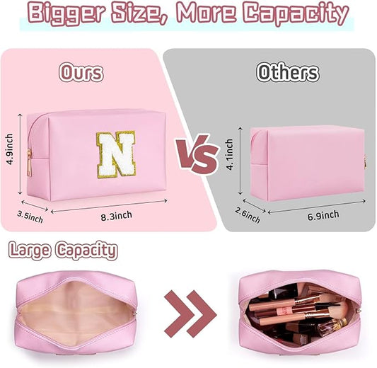 TOPEAST Preppy Toiletry Bag for Teen Girls, Initial Makeup Bags with Zipper, Monogrammed Birthday Gifts for Girls Daughter Sister Friends, Preppy Things for Girls Teenage (Pink H)