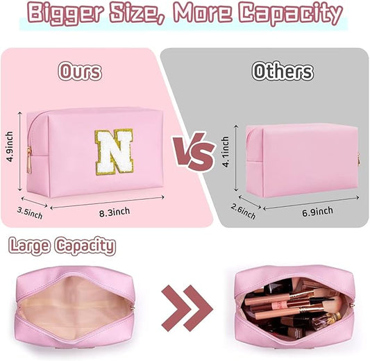 TOPEAST Preppy Makeup Bag, Small Cosmetic Travel Bags for Women, PU Leather Waterproof Toiletry Bag with Zipper, Personalized Birthday Gift for Women Girl, Preppy Gifts for Girl (Pink Y)