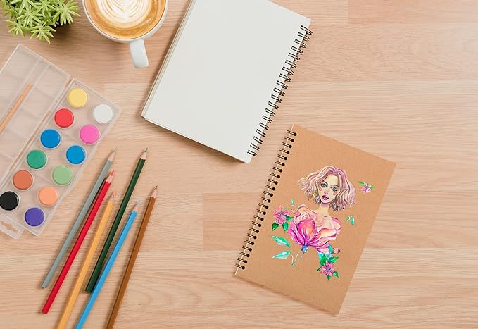6 Pcs A5 Spiral Notebooks Journal with Kraft Cover, 5x8 Inches, Ruled Lined Paper, for Work, Sketches, Study, Notes Taking, Gifts, Brown (6 PCS(Lined))