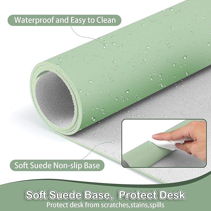 Boutilon Leather Desk Pad Protector,Non-Slip Mouse Pad,Laptop Desk Pad,Office Mouse Mat,Waterproof Leather Desk Blotter,Desk Writing Pad for Office and Home (XL-Green,35.4"x 15.7")