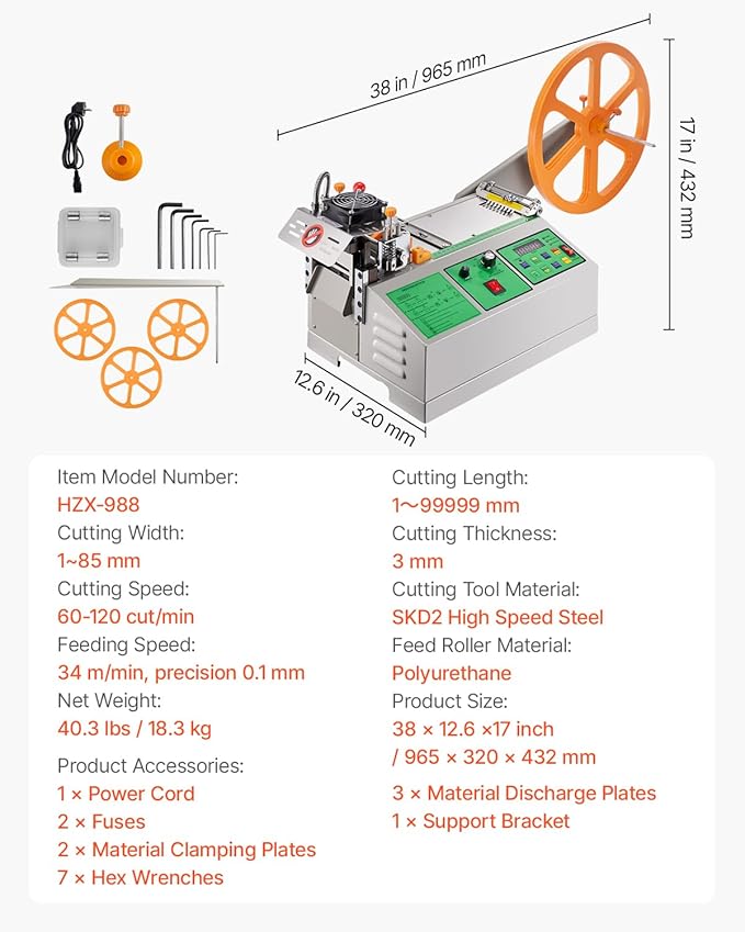 VEVOR Automatic Webbing Cutting Machine, Hot and Cold Ribbon Cutting Machine with Adjustable Temperature and LCD Display, Auto Zipper Tapes Cutter for Nylon Webbing, Elastic Bands, Shoelaces