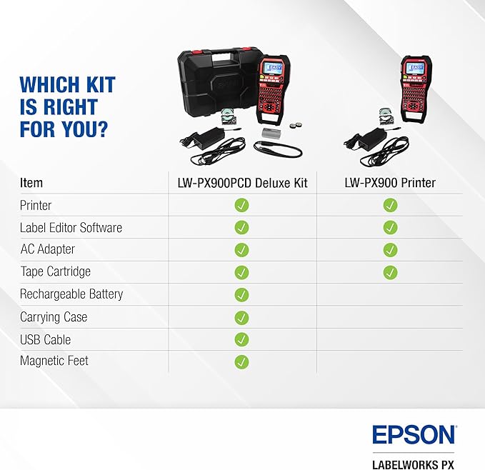 LABELWORKS Epson LW-PX900PCD Industrial Label Maker Kit - Complete Kit with Accessories, Compatible with All Epson PX Tape Types, Portable Handheld Label Printer