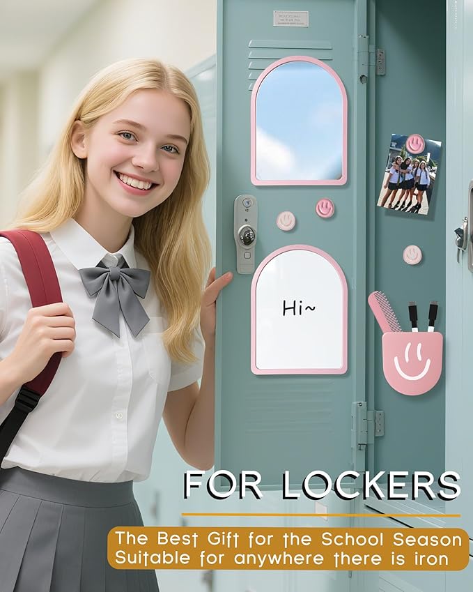 10 pcs - Locker Accessories, Locker Decorations Including Mirrors, whiteboards, Magnets and organizing Supplies. Ideal for Back-to-School Essentials and The Office (10 Pcs - Pink)