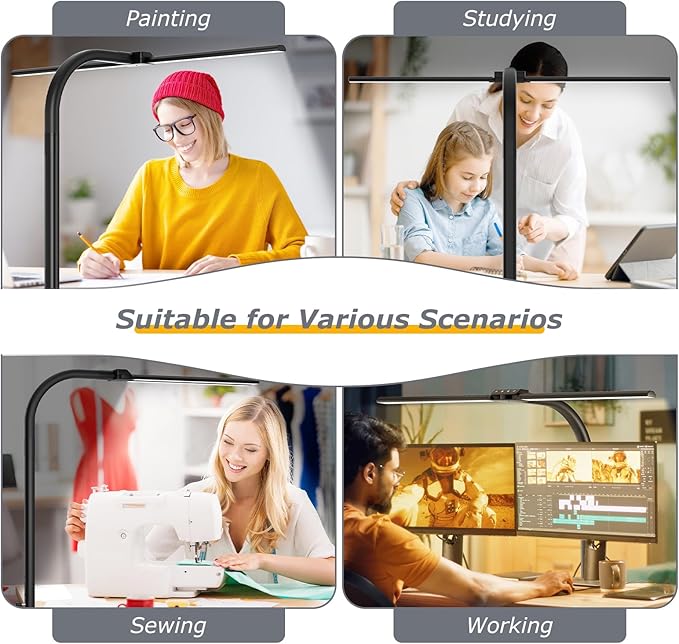 Desk lamp,LED Desk Lamps for Home Office,Eye-Caring Architect Lamp for Desk with Clamp,Dual Screen Computer Monitor Gooseneck Smart Light:24W 10 Color Flexible Adjustable Desk Lamp for Study Drafting