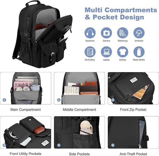 School Laptop Backpack for Girls Bookbag: Large Capacity Elementary Middle High School Book Bag 17.3 Inch Casual College Backpacks Waterproof Travel Back Pack Student Bookbags for Teen Kids Boys Women