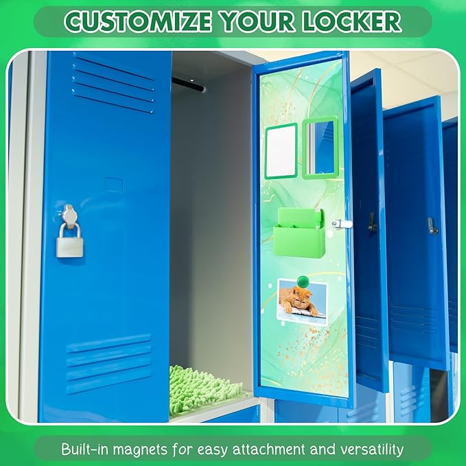 Timgle 8 Pcs Magnetic Locker Set Including Magnetic Wallpaper Mirror Locker Organizer Carpet Whiteboard Dry Erase Marker Accessories for Office School Supplies(Green,Marble Pattern)