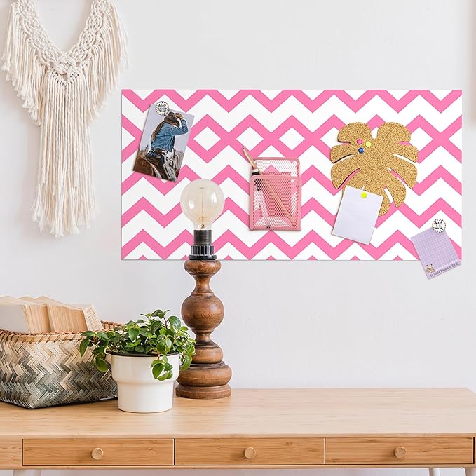 Harloon 15 Pc Locker Decoration & Organizer Kit - Tropical Locker Wallpaper, Pen Holder, Mirror, Whiteboard Marker, Cork Board with 3 Push Pins, 3 Magnetic Clips, 6 Magnets (Pink Wave)