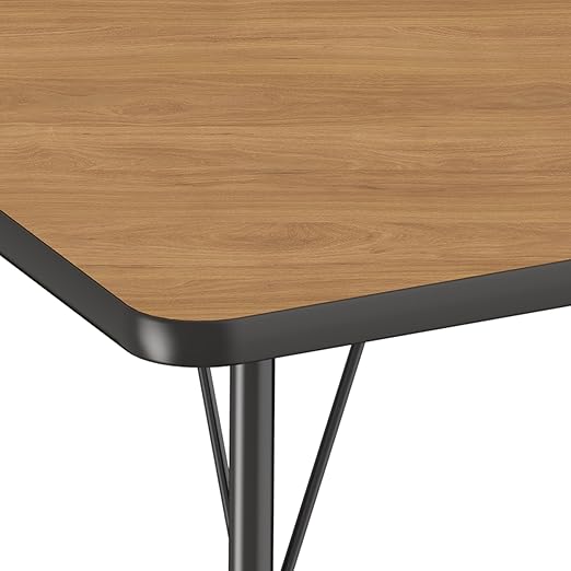 FDP Rectangle (24 x 60 inch) Classroom Table with Adjustable Standard Swivel Glide Legs (19-30 in); School and Office Furniture - Pasadena Oak Top/Navy Edge and Legs