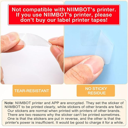 1600 Pcs Label Tapes 12 x 40 mm Laminated Stickers Replacement Compatible with D30 Portable Thermal Label Paper Printer Tapes Refill for Office 160 Pcs/roll (Clear)