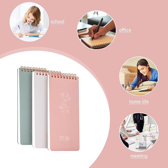 To Do List Notepad Set - 3-Pack, To Do List Notebook, Shopping List Notepads,Dated Pages & Checklist Layout, Portable Spiral Bound for To-Do Lists & Goals