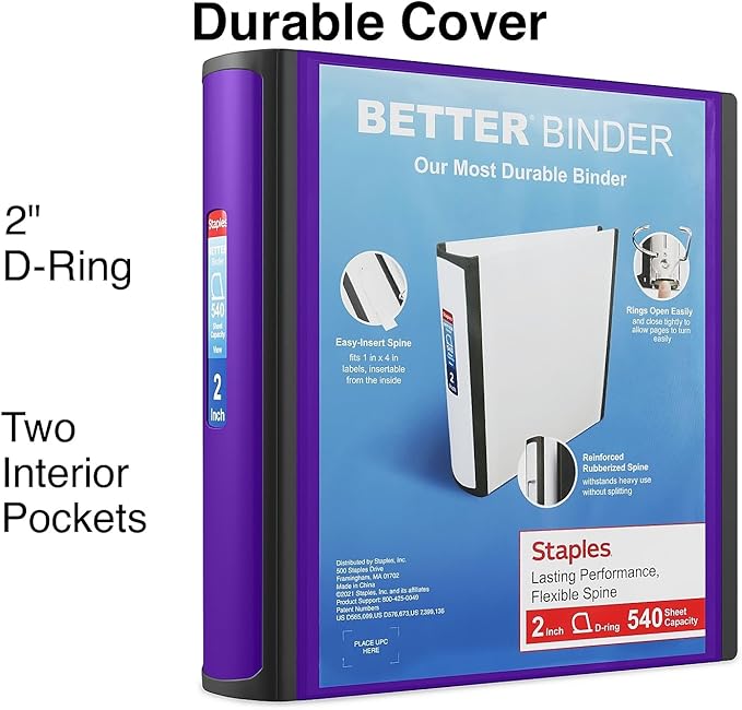 Staples Better Binder, 2-Inch, Purple