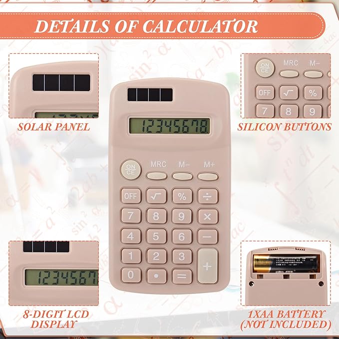 36 Pcs Pocket Size Solar Calculators Bulk for Classroom Mini Basic Calculator Solar Battery Dual Power 8 Digit Display for Kids Student School Office Accounting Tool