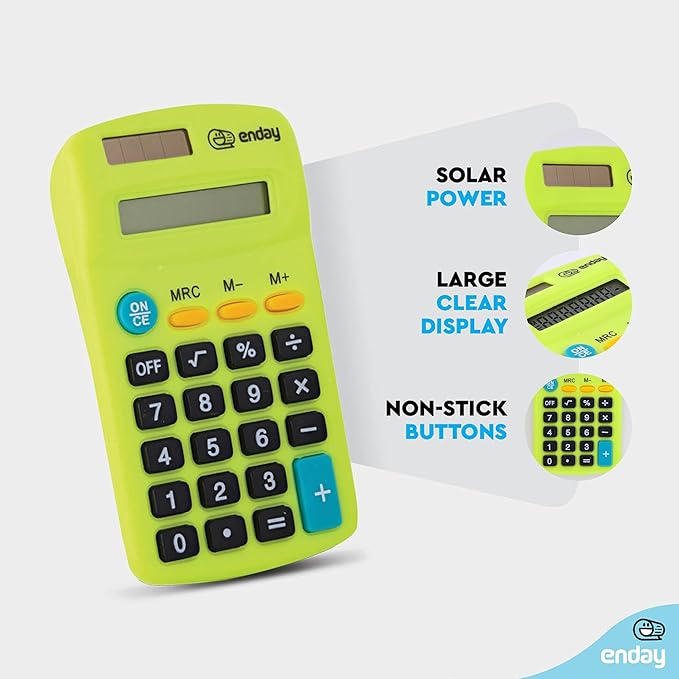 Emraw Pocket Size Calculator 8 Digit, Dual Power, Large LCD Display, School Student Desktop Accounting Office Calculators (Pack of 5) Colors May Vary