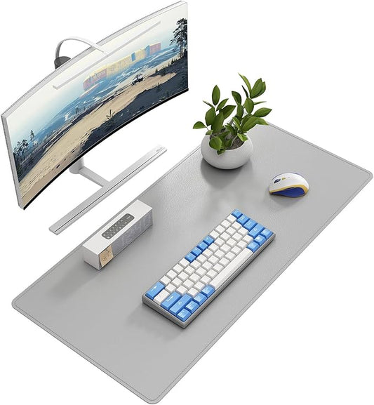 DAWNTREES Desk Mat Protector,PU Leather Desk Pad,Non Slip, Large Mouse Pad and Keyboard Mat, Waterproof Writing Pad for Office and Home (Light Gray,35.5''x16.9'')