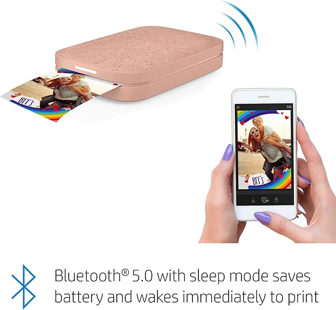HP Sprocket 2x3 Instant Smartphone Photo Printer 75 Sheets Bundle - Bluetooth Portable Color Wireless Mobile Printer (Pink) Zink Sticky-Back Photos