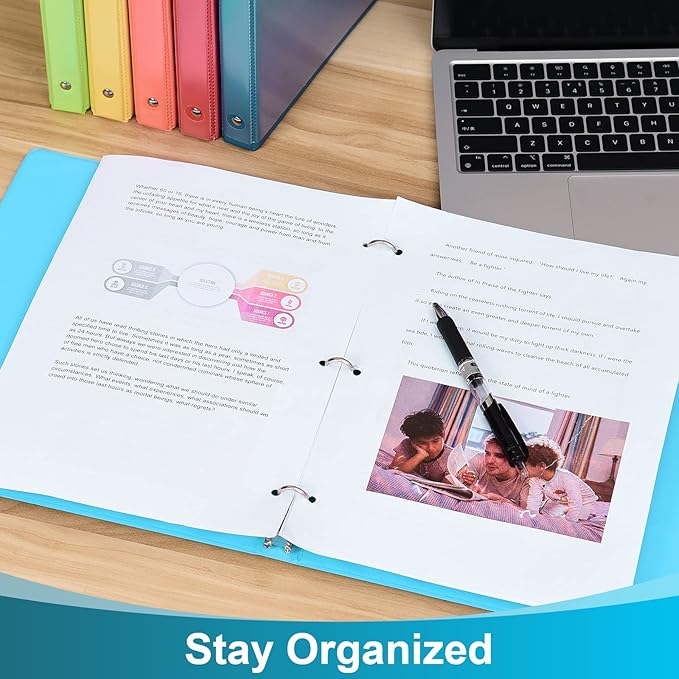 0.5-inch 3-Ring Binder with 2 Interior Pockets, 0.5'' Basic Binders Holds US Letter Size 8.5'' x 11''for Office/Home/Back to School, 6 Pack (Assorted 6 Colors)
