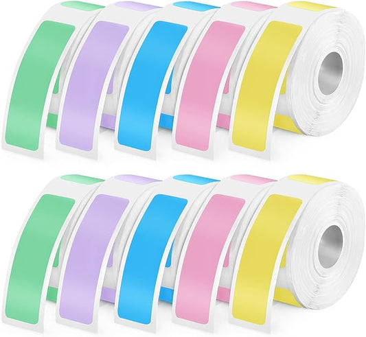 1600 Pcs Label Tapes 12 x 40 mm Laminated Stickers Replacement Compatible with D30 Portable Thermal Label Paper Printer Tapes Refill for Office 160 Pcs/roll(Soft Color)