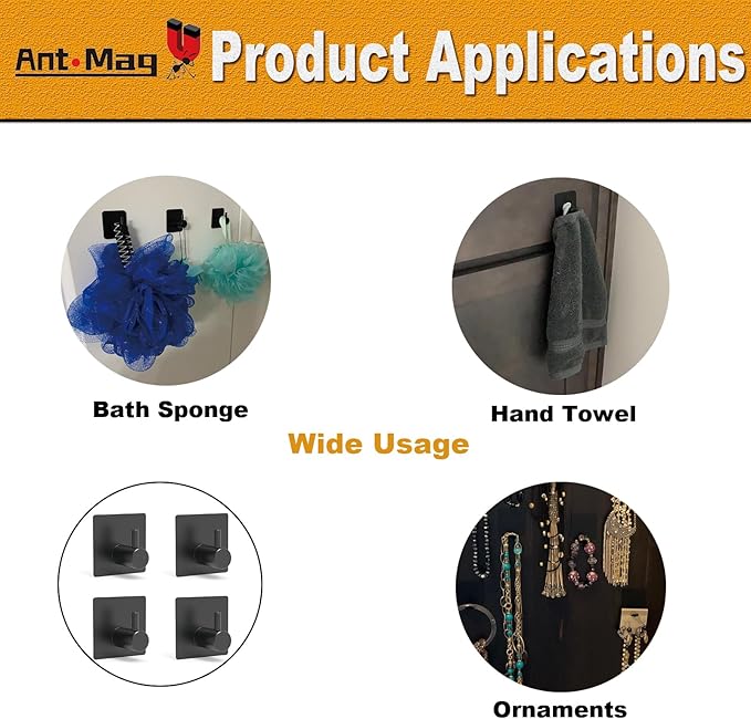 Ant Mag Magnetic Key Hooks 4 Pack Wall Mounted for Hanging Key Towel Bag Hat Scarf Wreath on Metal Surface for Home Kitchen Bathroom Fridge Cabinet Entryway