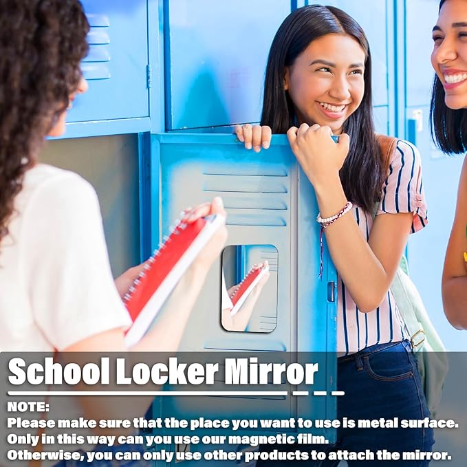 Magnetic Locker Mirror 5.5''x7'' Small Real Glass Makeup Mirror with Magnetic Backing Cute Locker Decorations for Office Cabinet Lockers Accessories