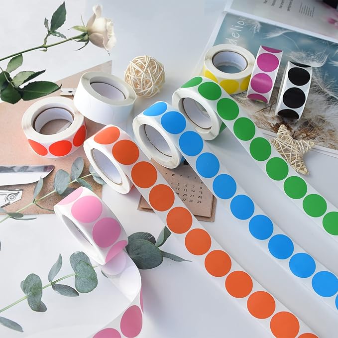 1000 Pieces 1 Inch Round Color Coding Labels Writable Circle Dot Labels Self Adhesive Color Round Stickers for Inventory Home Organize, File Classification(2 Rolls, White)