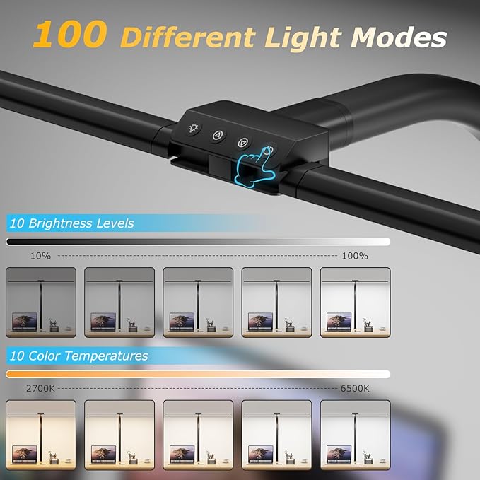 Desk lamp,LED Desk Lamps for Home Office,Eye-Caring Architect Lamp for Desk with Clamp,Dual Screen Computer Monitor Gooseneck Smart Light:24W 10 Color Flexible Adjustable Desk Lamp for Study Drafting