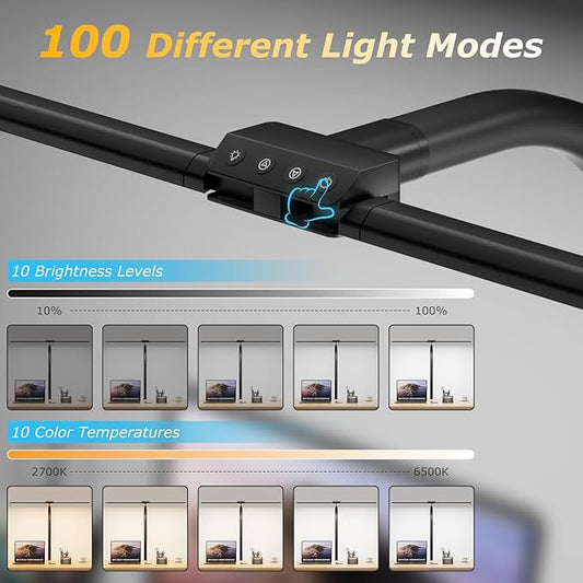 Desk lamp,LED Desk Lamps for Home Office,Eye-Caring Architect Lamp for Desk with Clamp,Dual Screen Computer Monitor Gooseneck Smart Light:24W 10 Color Flexible Adjustable Desk Lamp for Study Drafting