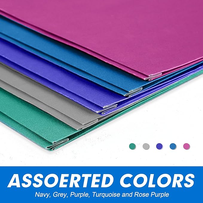Two Pocket Folders, RAZCC 50 Pack Two Pocket with Prongs, 3 Prong Pocket Folders Letter Size, Paper Folders with Prongs for School Office Home Business, Assorted 5 Colors
