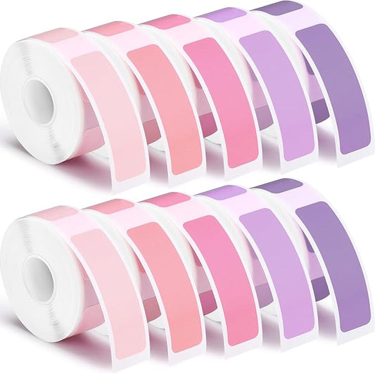 1600 Pcs Label Tapes 12 x 40 mm Laminated Stickers Replacement Compatible with D30 Portable Thermal Label Paper Printer Tapes for Office 160pcs/roll(Purple, Pink)