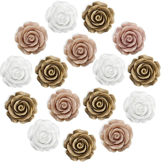 15 pcs - Cute Flower Magnets - Rose Magnets for Office Whiteboard, Locker & Decoration (15 pcs - Rose - caffee)