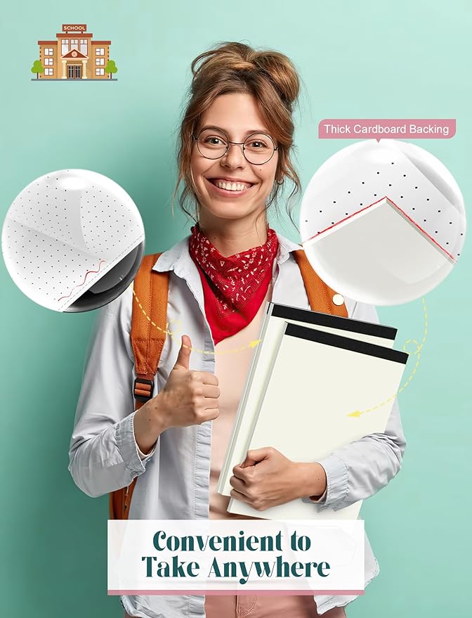 Dot Grid Pads 8.5" x 11", 6 Pack, Dotted Grid Journal Paper 8 1/2 x 11, Easy Tear-off Dotted Notebook, 5x5 Dotted Grid Notebook, 1/5" Dots Notepads 8.5 x 11, Dotted Journal Paper Pads, 30 Sheets/Pad