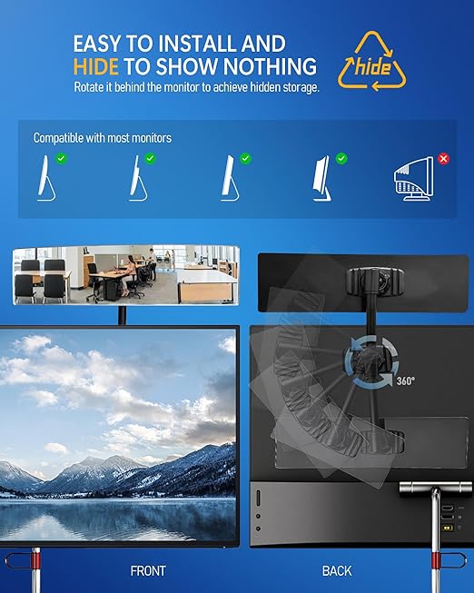 Nnaningo Wide Angle Convex Mirror for Computer Monitor, Office Cubicle & Desk, Stick-On Rear View Mirror to See Behind You, 360° Rotatable Security Mirrors for Personal Safety (2 Pack 12" x 3")